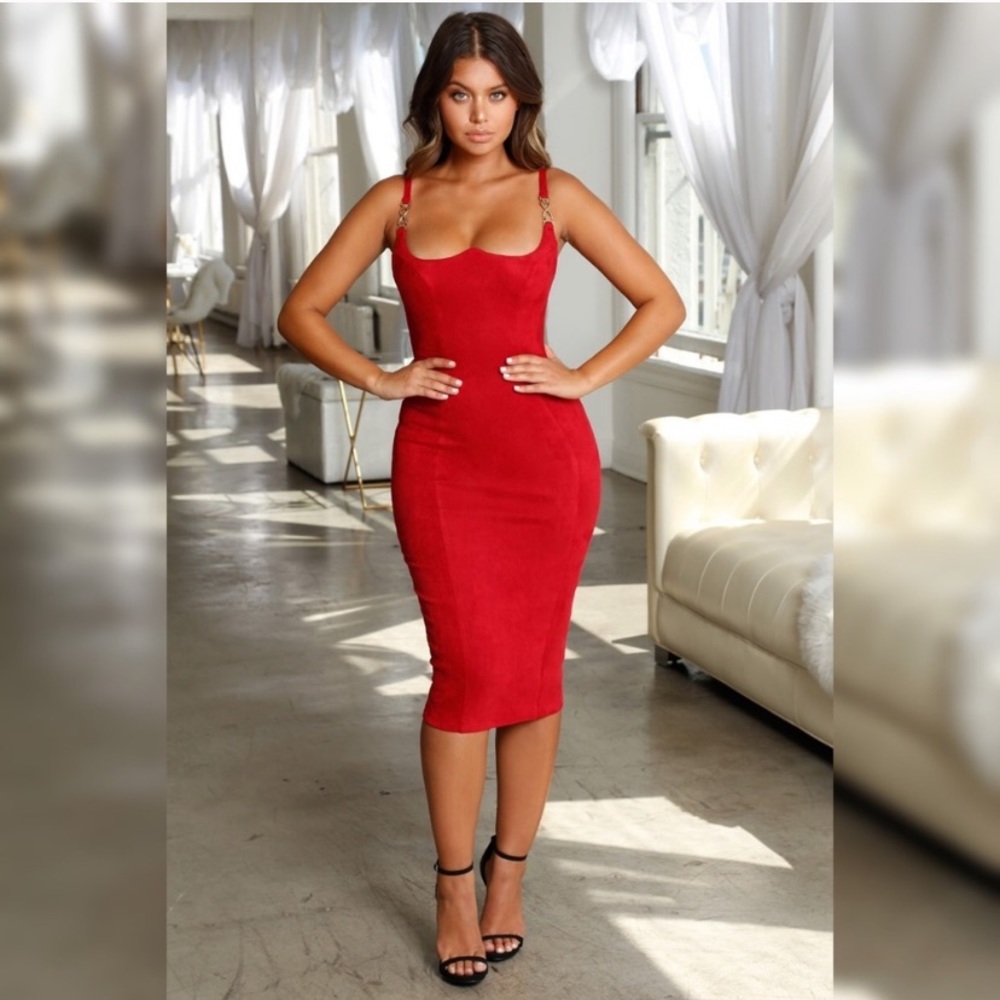 NWT Oh Polly faux suede midi dress in red ❤️